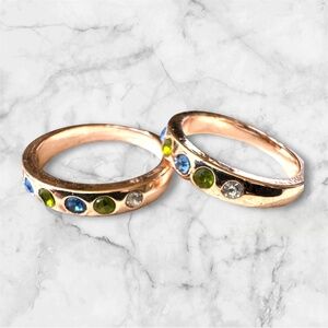 Farah Jewelry Gold Rings with Blue and Green Stones